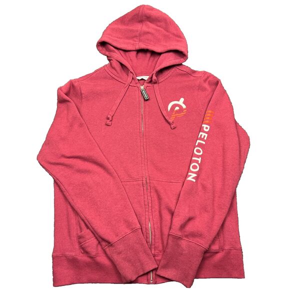 Peloton Big Logo Hoodie Adult Medium Full Zip Front Pocket Maroon Sweatshirt - Picture 1 of 11